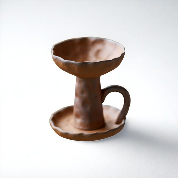 Handmade Coarse Earthenware Oil Lamp and Candleholder