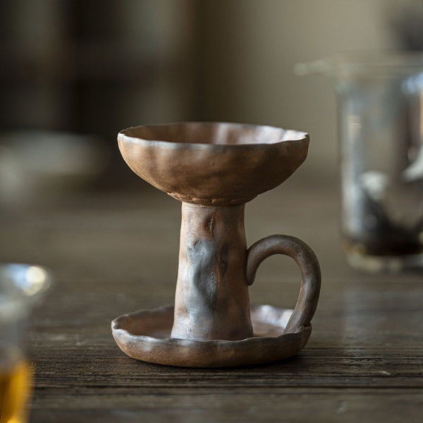 Handmade Coarse Earthenware Oil Lamp and Candleholder