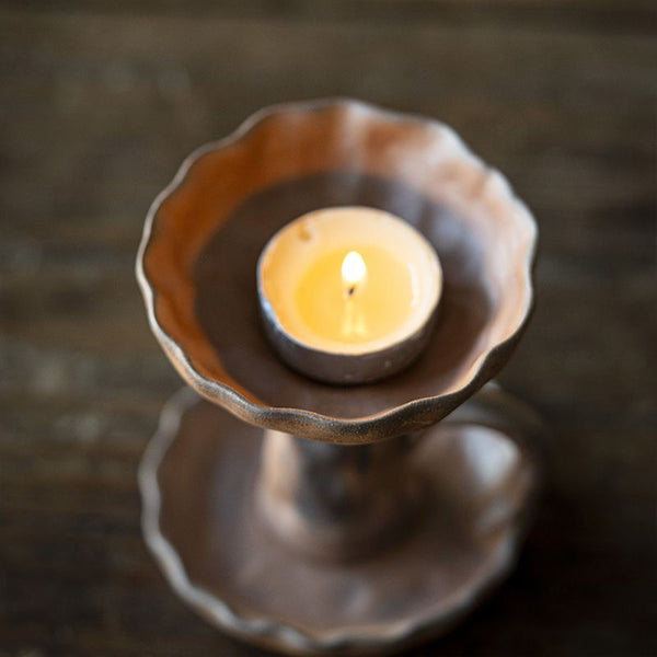 Handmade Coarse Earthenware Oil Lamp and Candleholder