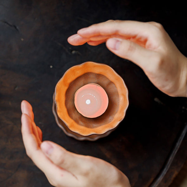 Handmade Coarse Earthenware Oil Lamp and Candleholder