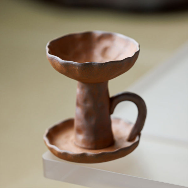 Handmade Coarse Earthenware Oil Lamp and Candleholder