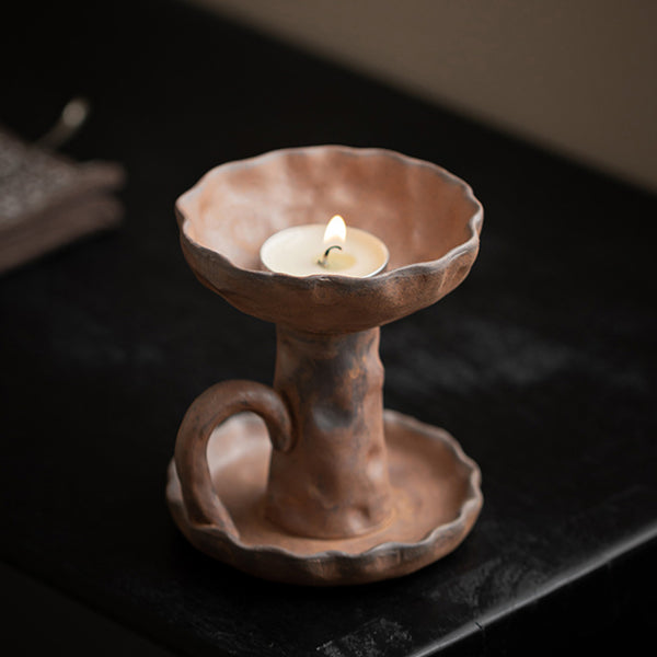 Handmade Coarse Earthenware Oil Lamp and Candleholder
