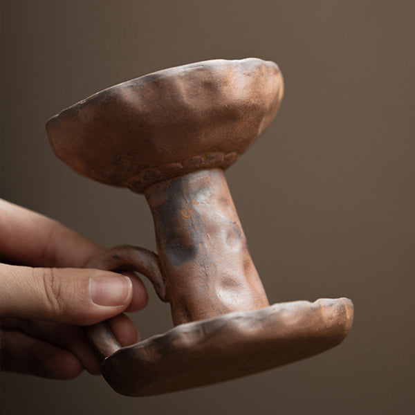 Handmade Coarse Earthenware Oil Lamp and Candleholder