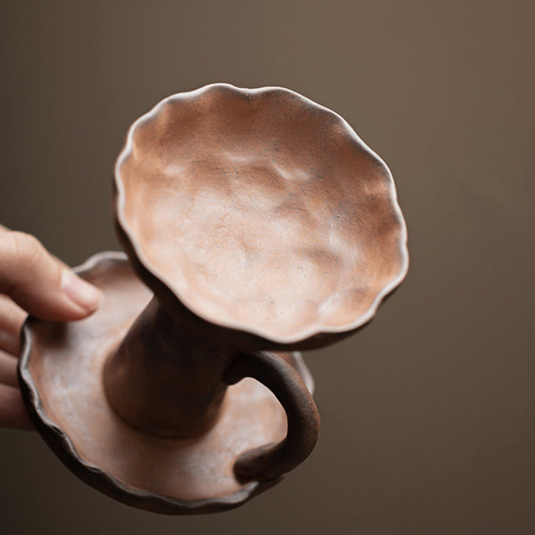 Handmade Coarse Earthenware Oil Lamp and Candleholder