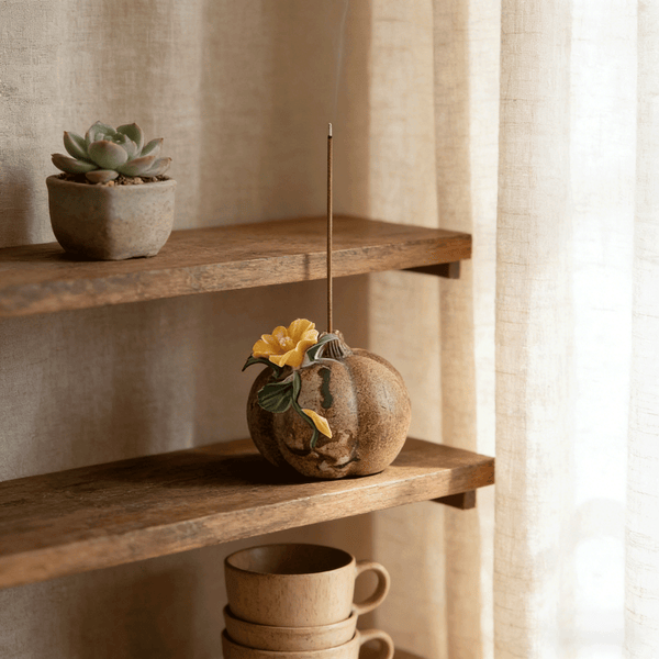 Pumpkin Floral-Decorated Incense Holder