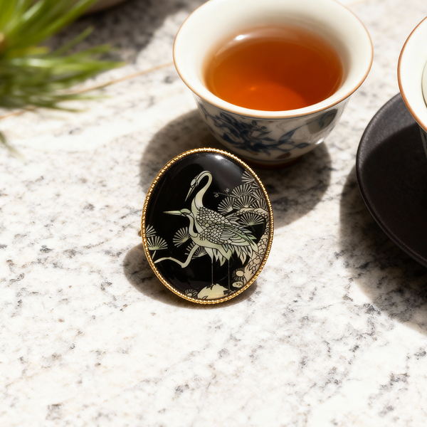 Inlaid Mother-of-Pearl Crane Brooch