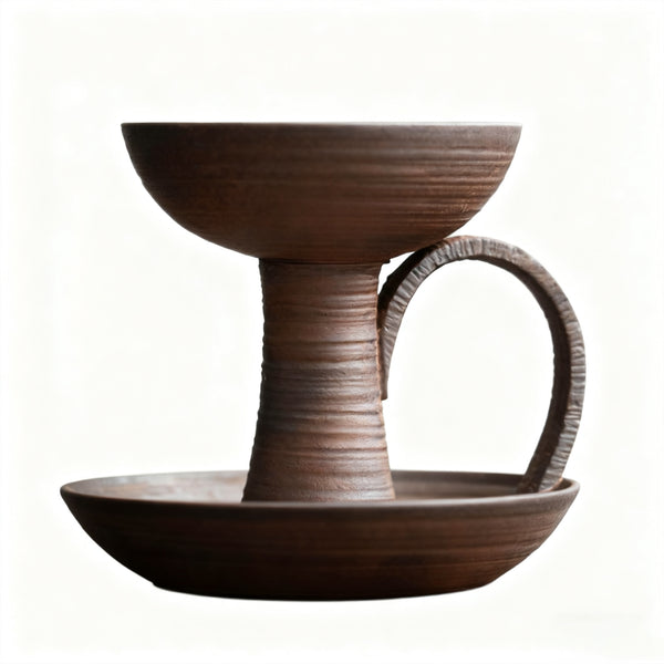 Handmade Coarse Earthenware Oil Lamp and Candleholder