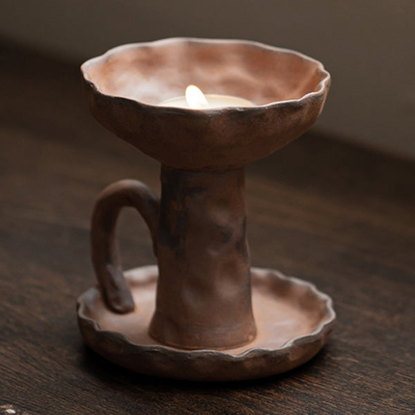 Handmade Coarse Earthenware Oil Lamp and Candleholder
