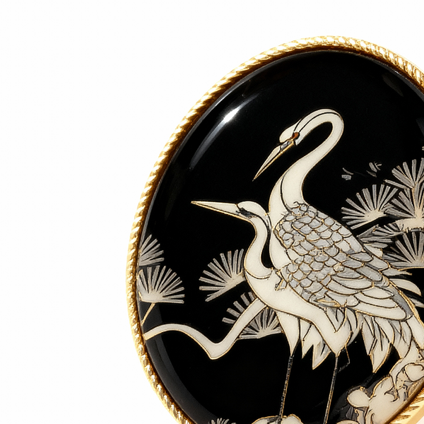 Inlaid Mother-of-Pearl Crane Brooch
