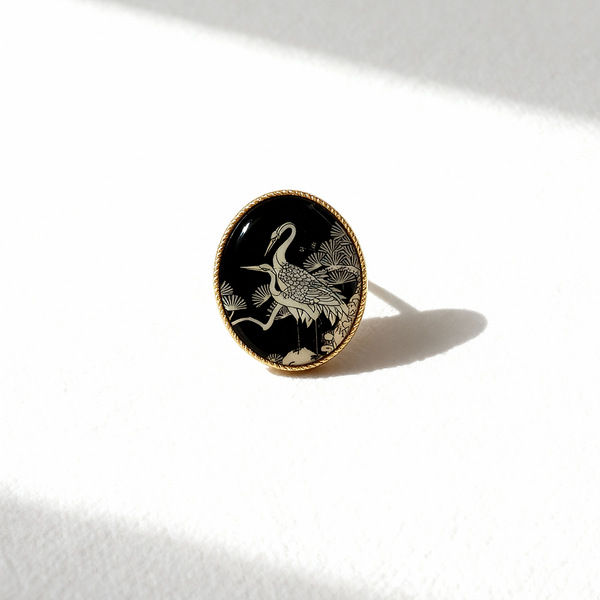 Inlaid Mother-of-Pearl Crane Brooch